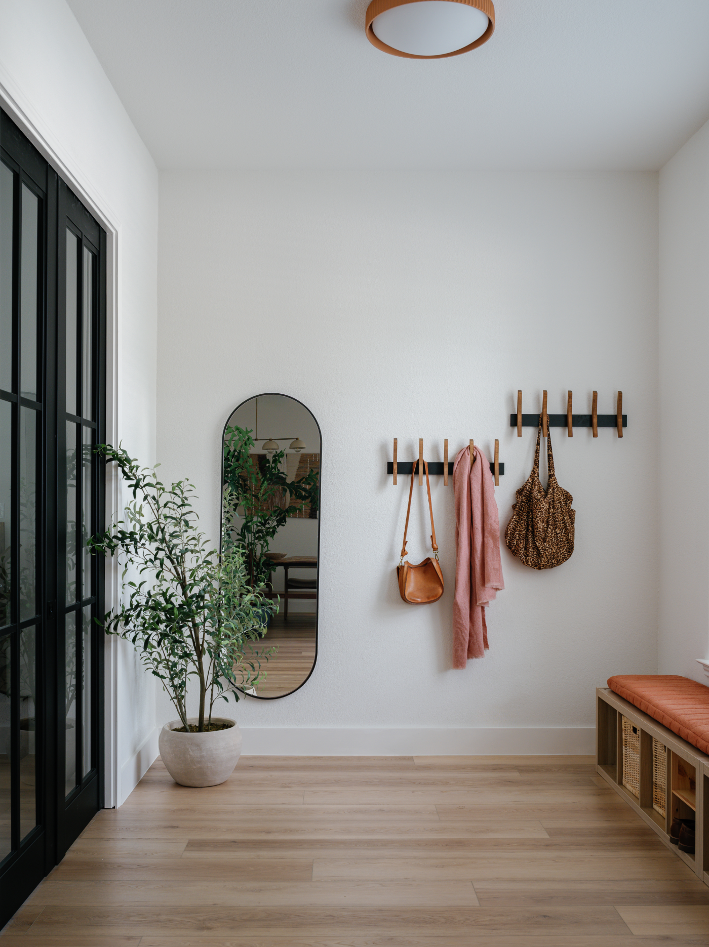 Entryway with mirror and coat rack