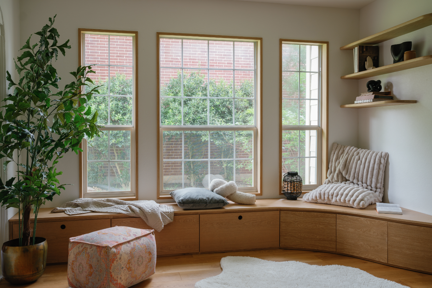 Window seat with built-in storage after the remodel